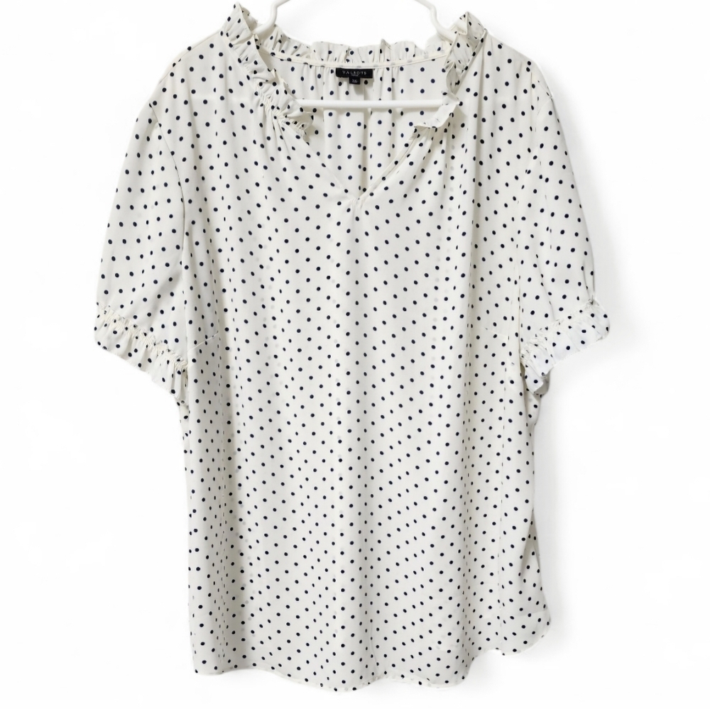 Talbots Polka Dot Chiffon V Neck Tunic Blouse Top